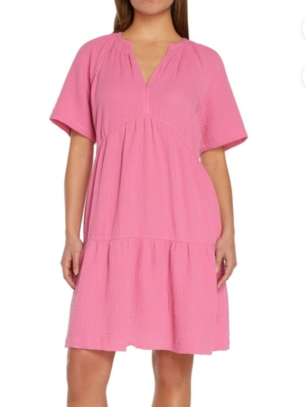 NWT GAP Pink Gauze Tiered Short-Sleeve Dress XXL